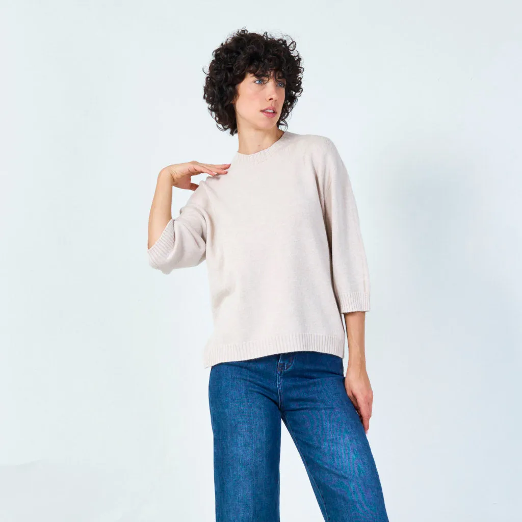 3/4 sleeve knit top with relaxed fit wholesale