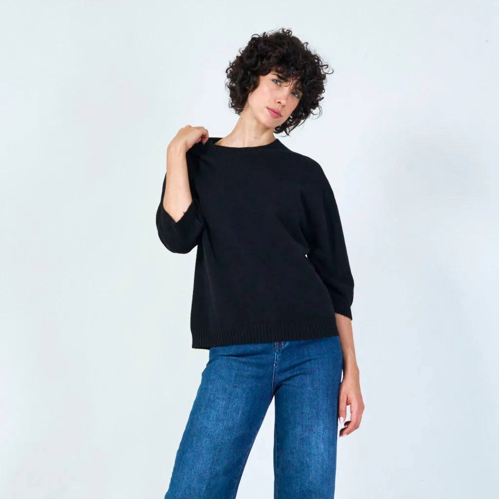 3/4 sleeve knit top with relaxed fit wholesale