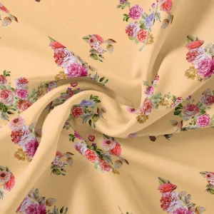 Apricot Light Watercolour Flower Digital Printed Fabric - Silk Crepe