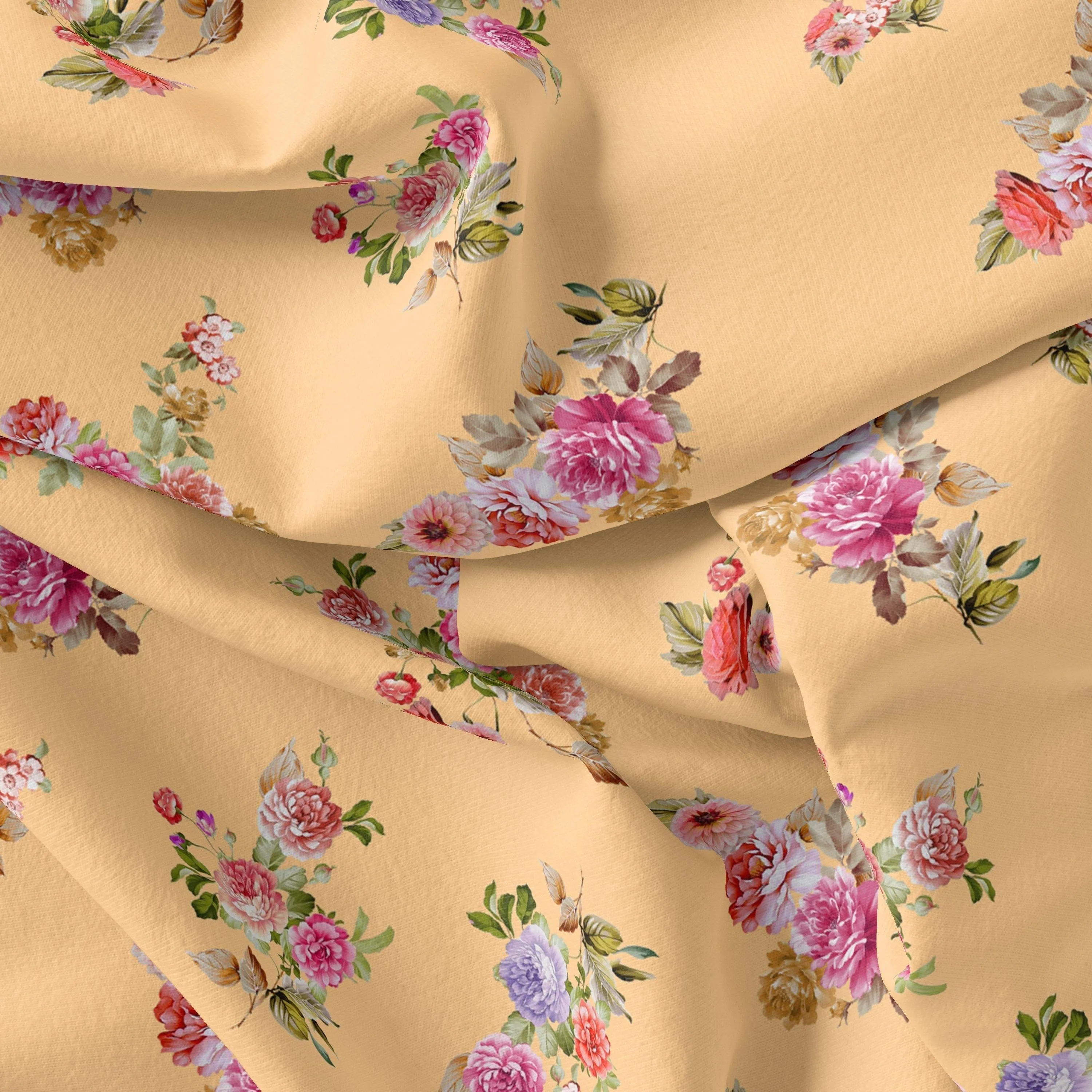 Apricot Light Watercolour Flower Digital Printed Fabric - Silk Crepe