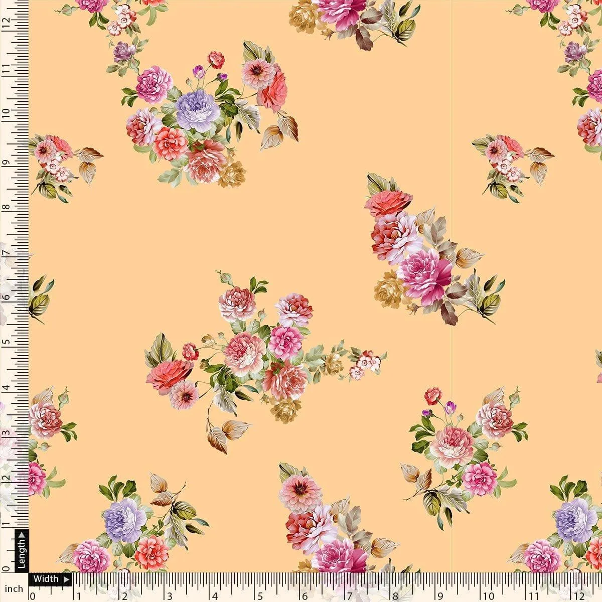 Apricot Light Watercolour Flower Digital Printed Fabric - Silk Crepe