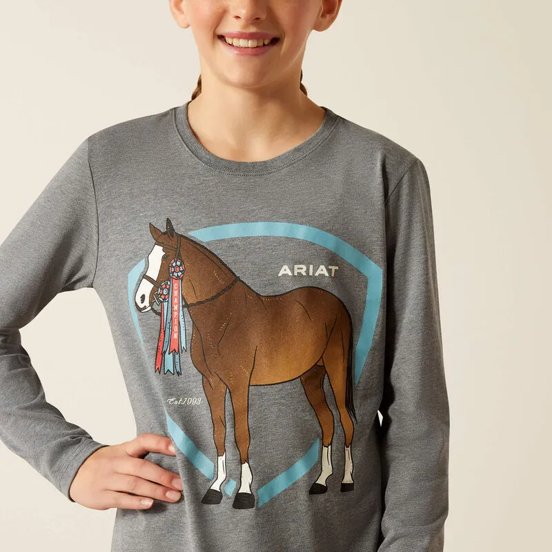 Ariat Youth Champion Pony Long Sleeved T Shirt Heather Grey