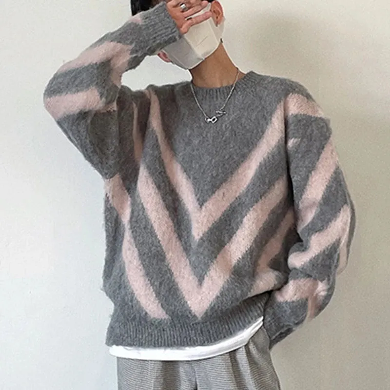 Autumn Clothing Men's Luxury Printed Knitted Pullover Sweater Long Sleeve O Neck Korean Popular Retro Fashion Leisure Knitwear