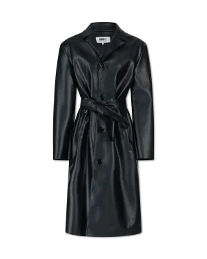 Belted Faux Leather Trench Coat