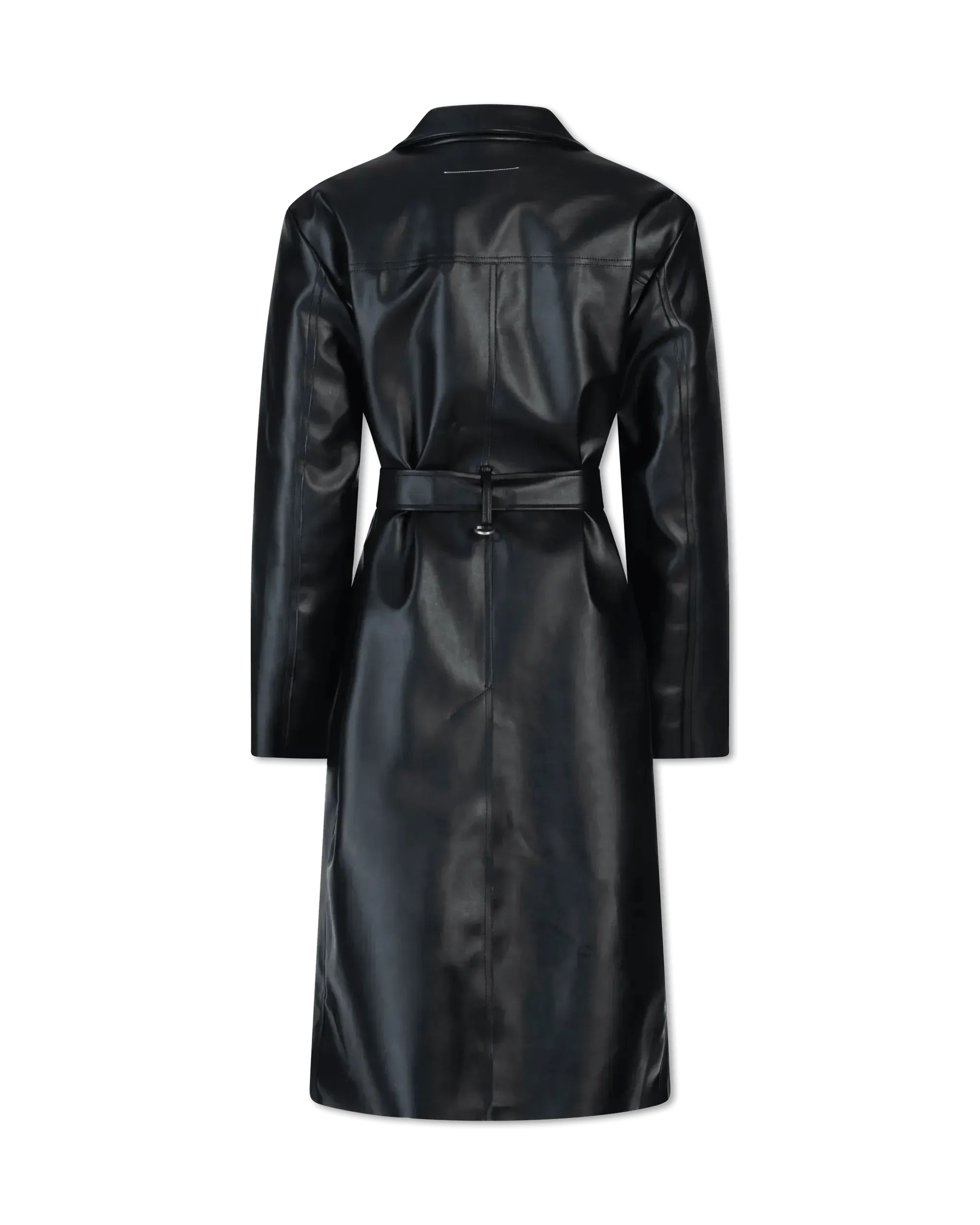 Belted Faux Leather Trench Coat