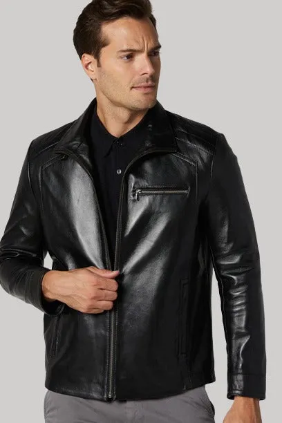 Bernie Classic Black Leather Jacket Men