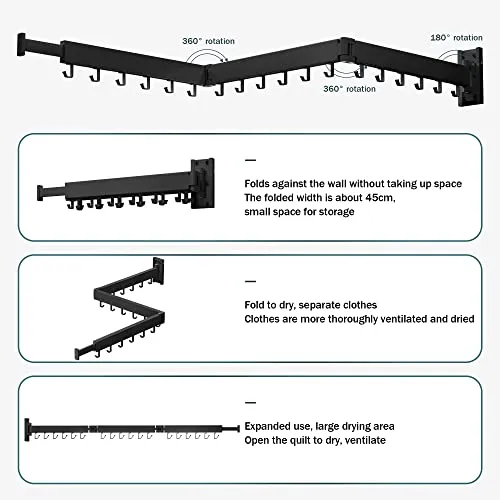 BOQORAD Drying Rack Clothing,Clothes Drying Rack,Wall Mounted Drying Rack,Laundry Drying Rack,Collapsible Drying Racks for Laundry Room,Clothes Hanger Rack Wall Mount