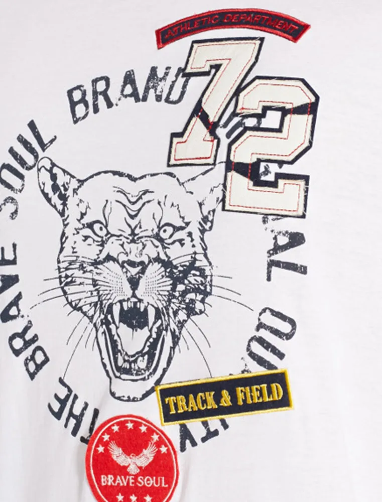 Brett Tiger Applique Crew Neck T-shirt In White