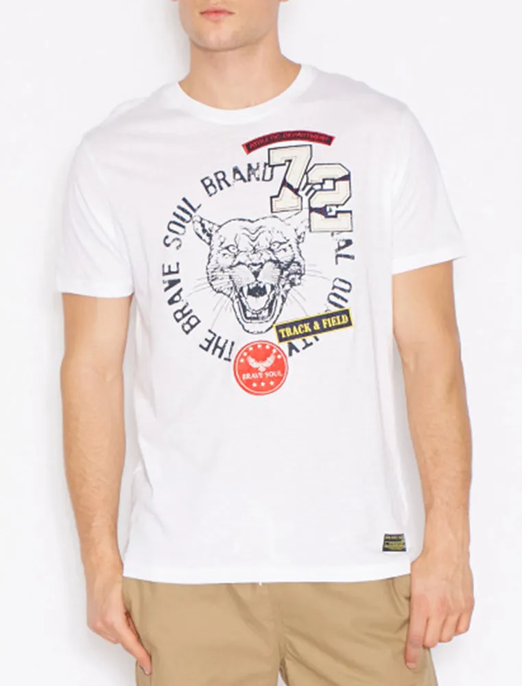 Brett Tiger Applique Crew Neck T-shirt In White