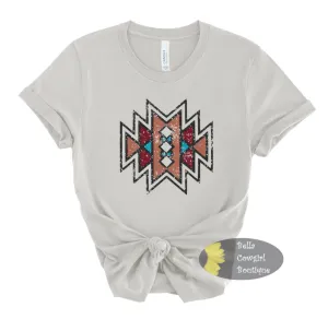 Brown And Turquoise Aztec Tribal Western T-Shirt