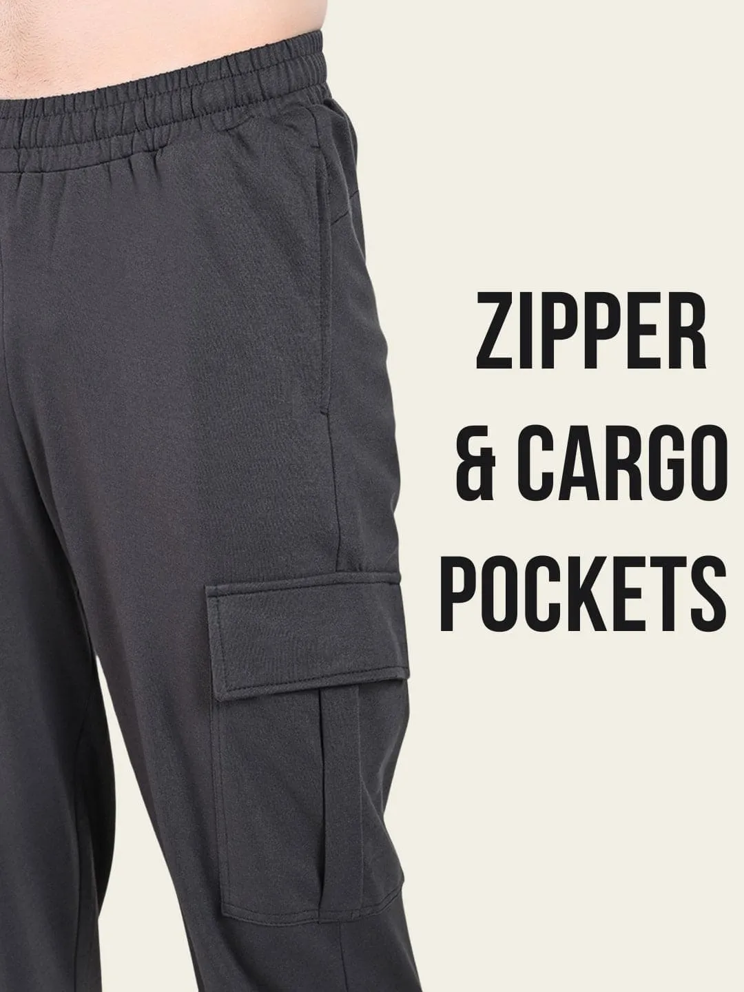 FITINC All Weather Cotton Zipper Pockets Jogger Cargo for Men - Charcoal