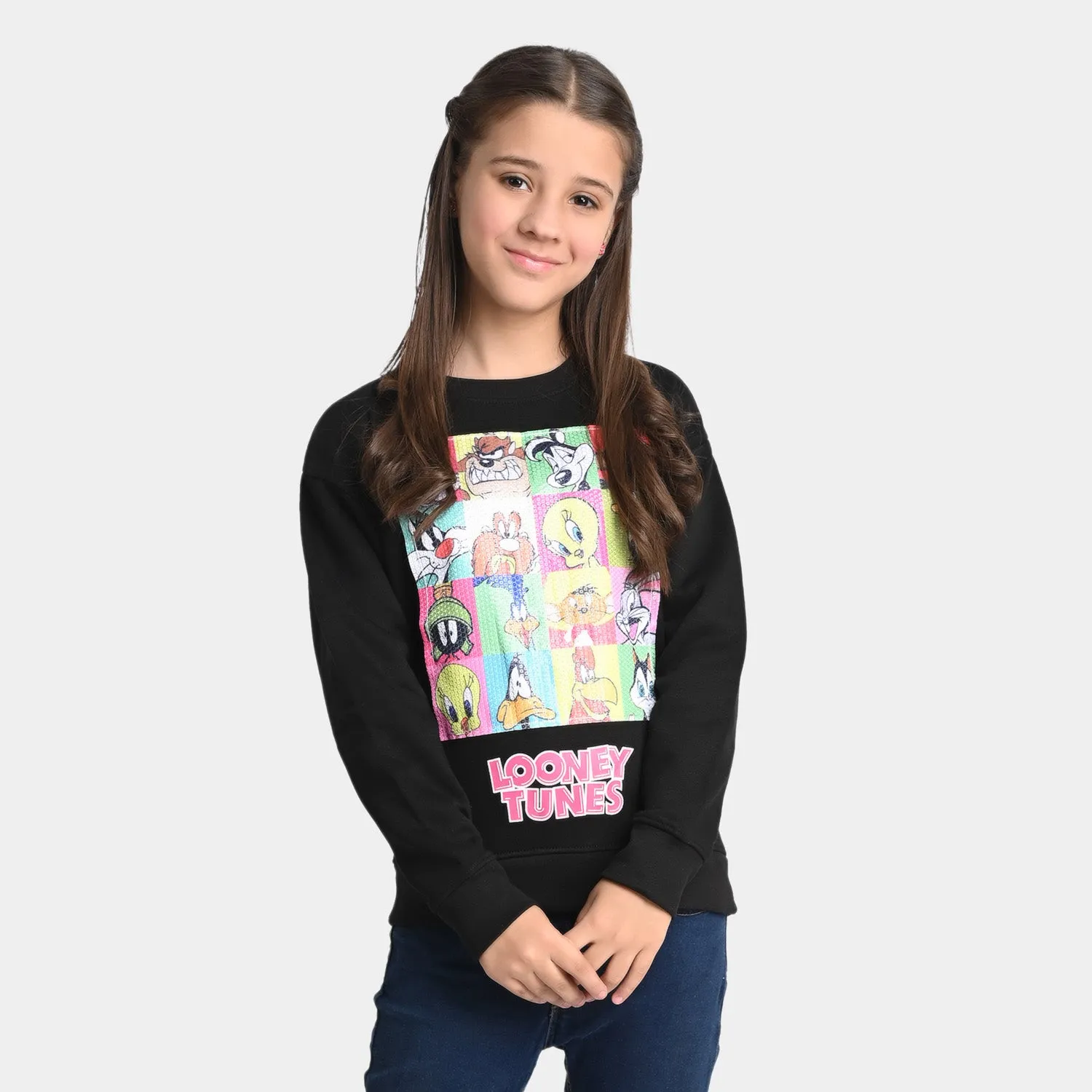 Girls Fleece Sweatshirt Character-BLACK