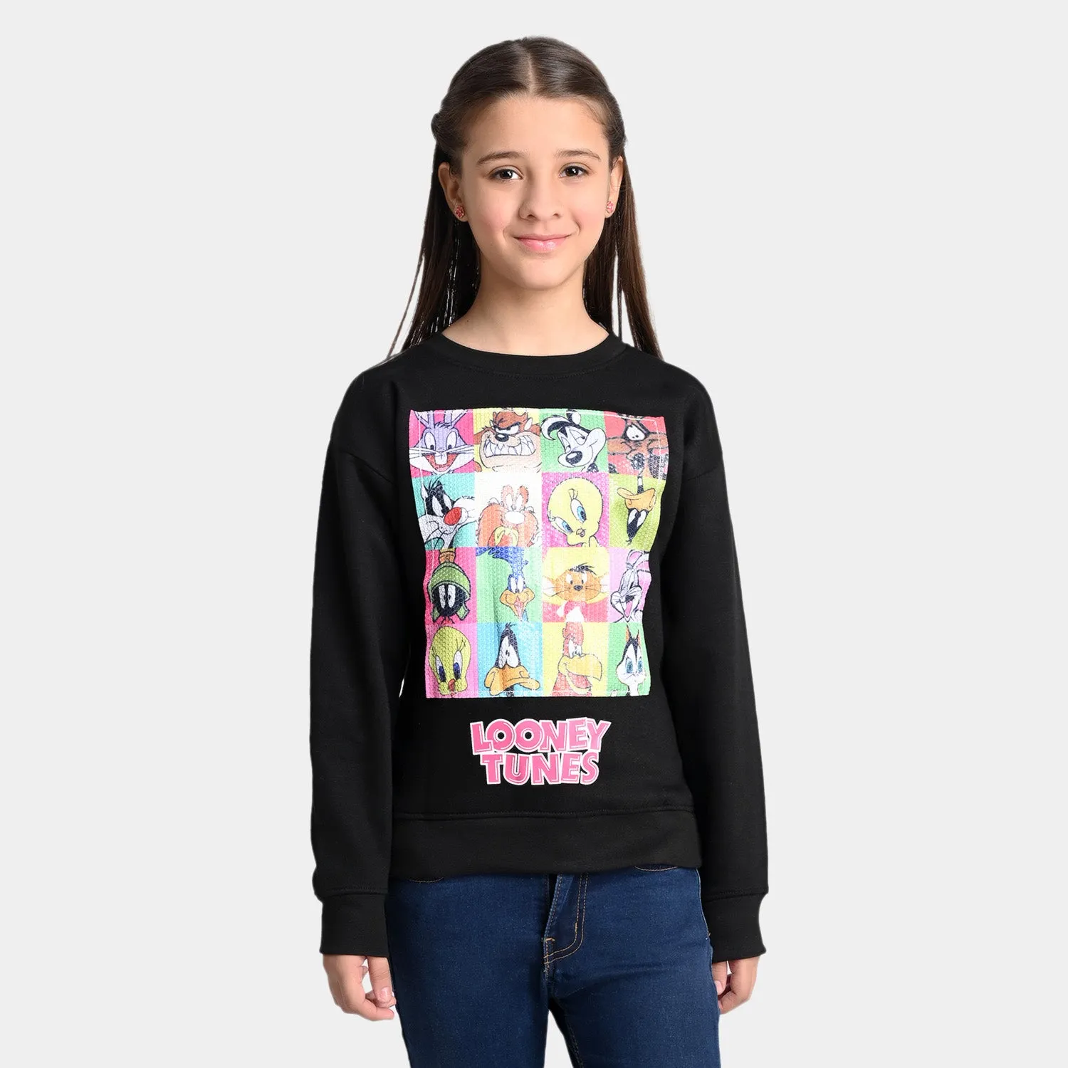 Girls Fleece Sweatshirt Character-BLACK