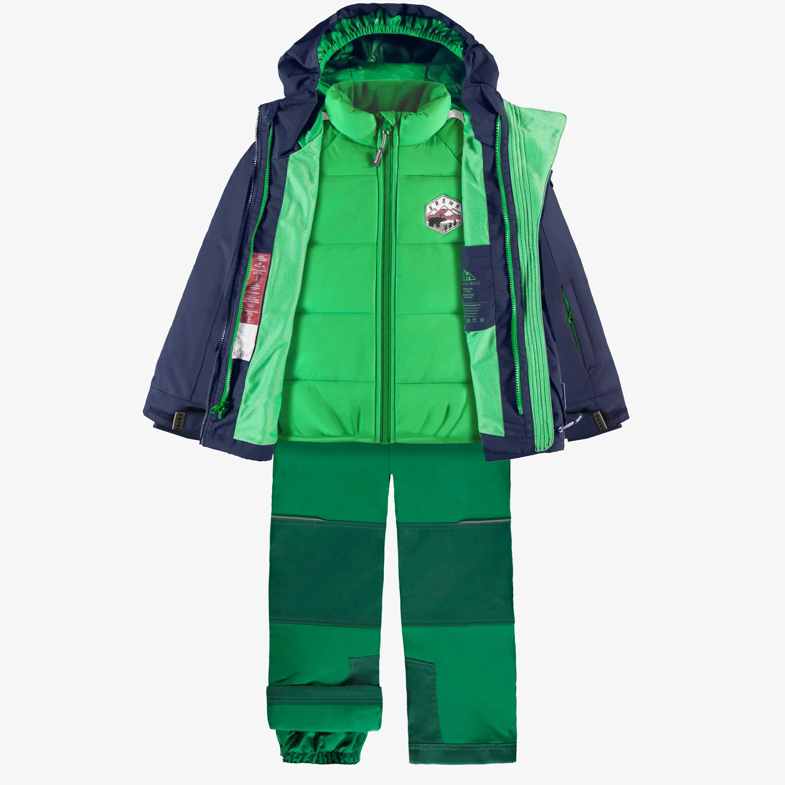 Habit de neige 3 en 1 marine et vert, enfant || 3-in-1 snowsuit navy and green, child