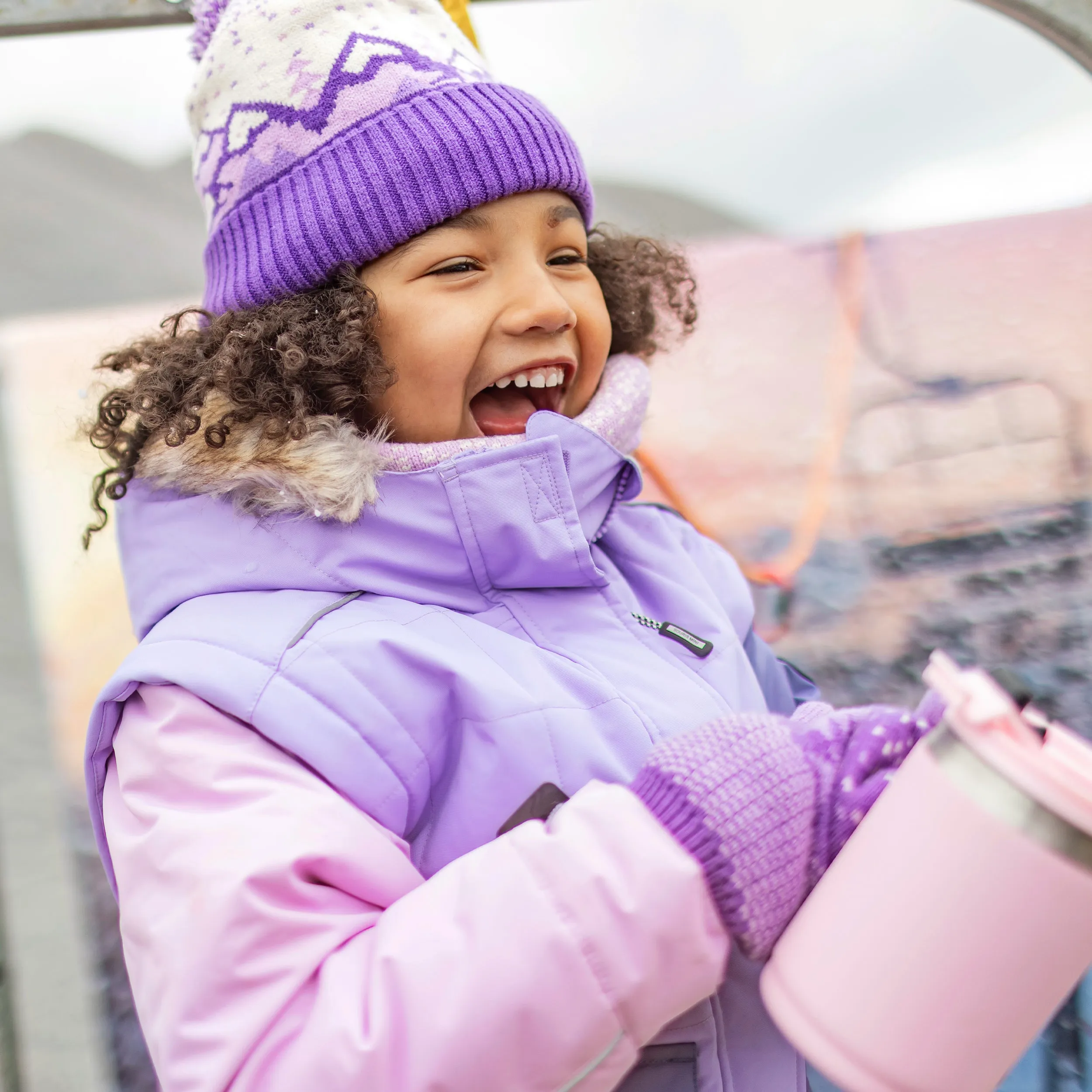 Habit de neige deux pièces mauve et rose, enfant || Two-piece purple and pink snowsuit, child