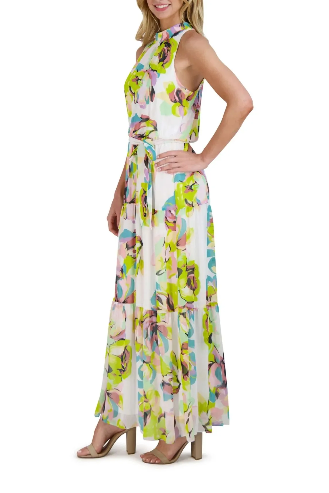 Julia Jordan Mock Neck 3 Tier Maxi Dress