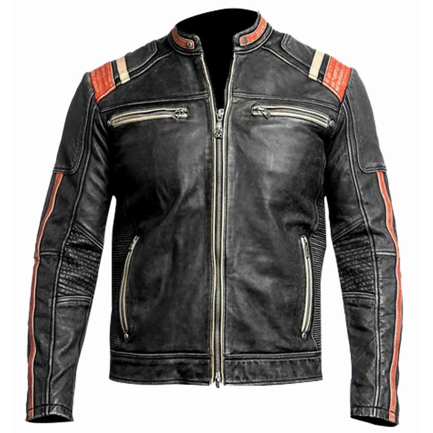 Men's Retro 3 Cafe Racer Biker Vintage Distressed Fashion Moto Leather Jacket