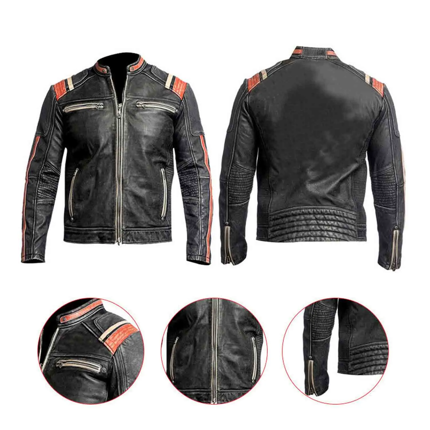 Men's Retro 3 Cafe Racer Biker Vintage Distressed Fashion Moto Leather Jacket