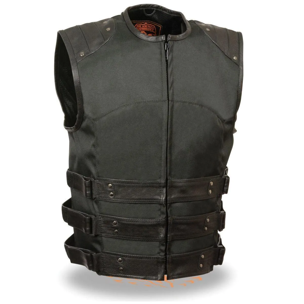 Milwaukee Leather Men's Zipper Front Assault Leather/Textile Vest with Gun Pockets