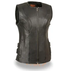 Milwaukee Leather Women's Zipper Front SWAT Style Black Leather Vest with Gun Pockets