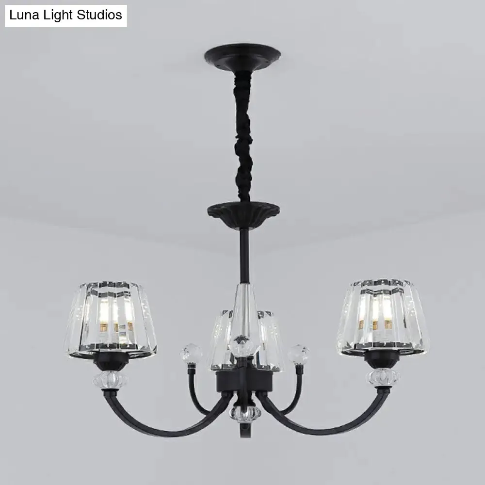 Minimalist Crystal Black Chandelier with Arched Suspension Arm