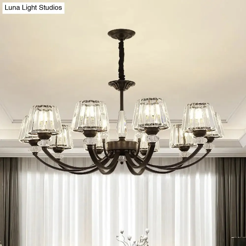 Minimalist Crystal Black Chandelier with Arched Suspension Arm