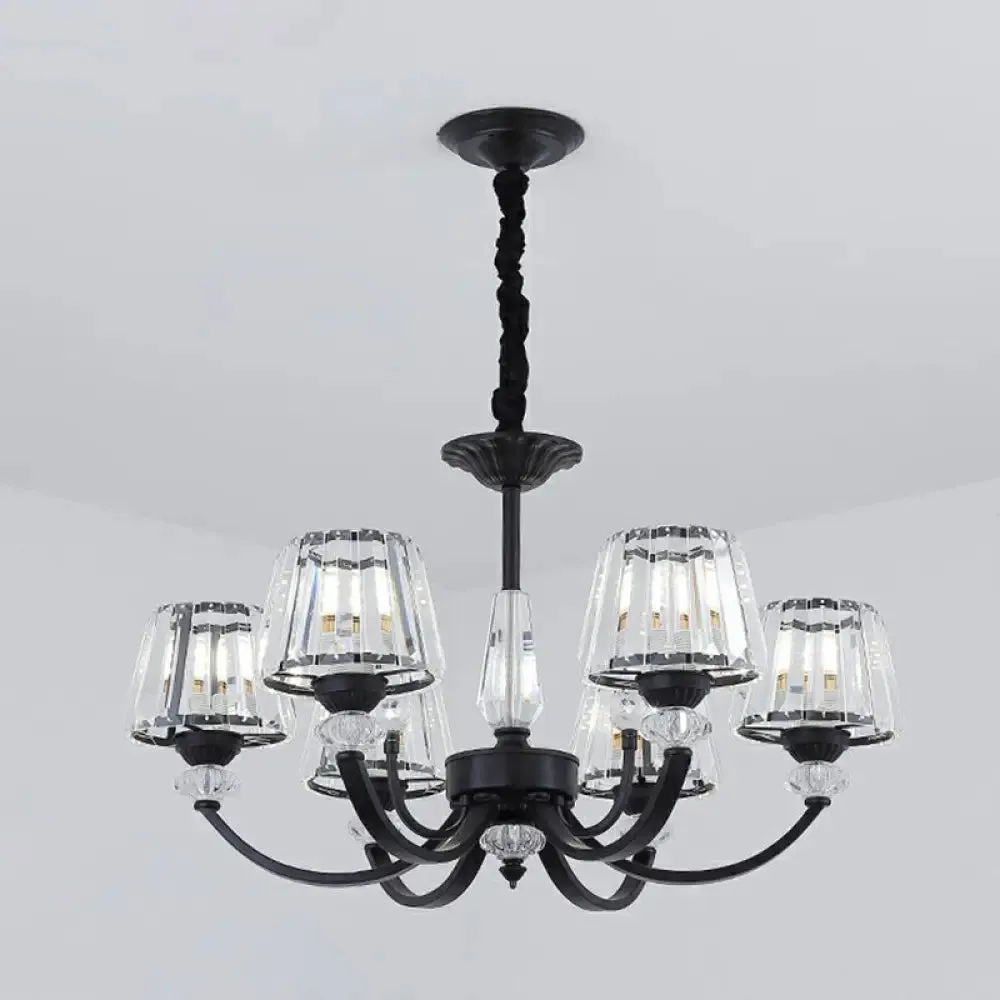 Minimalist Crystal Black Chandelier with Arched Suspension Arm