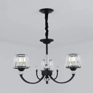 Minimalist Crystal Black Chandelier with Arched Suspension Arm