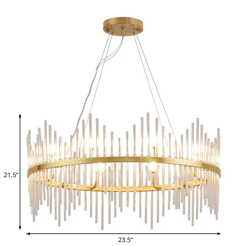 Modern Crystal Rod Chandelier with Brass Accents - 6/8 Lights - Ideal for Living Room