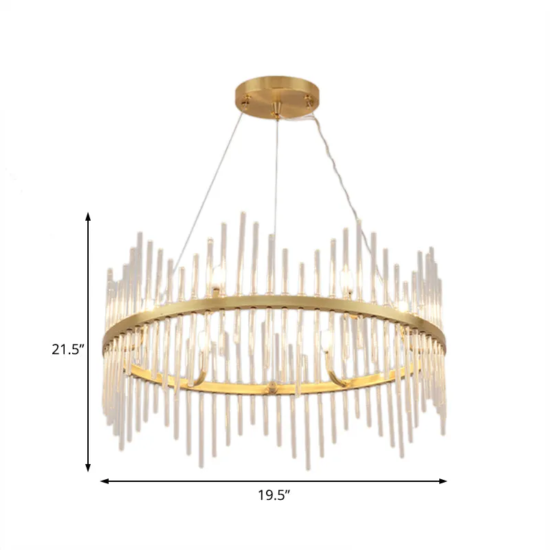 Modern Crystal Rod Chandelier with Brass Accents - 6/8 Lights - Ideal for Living Room