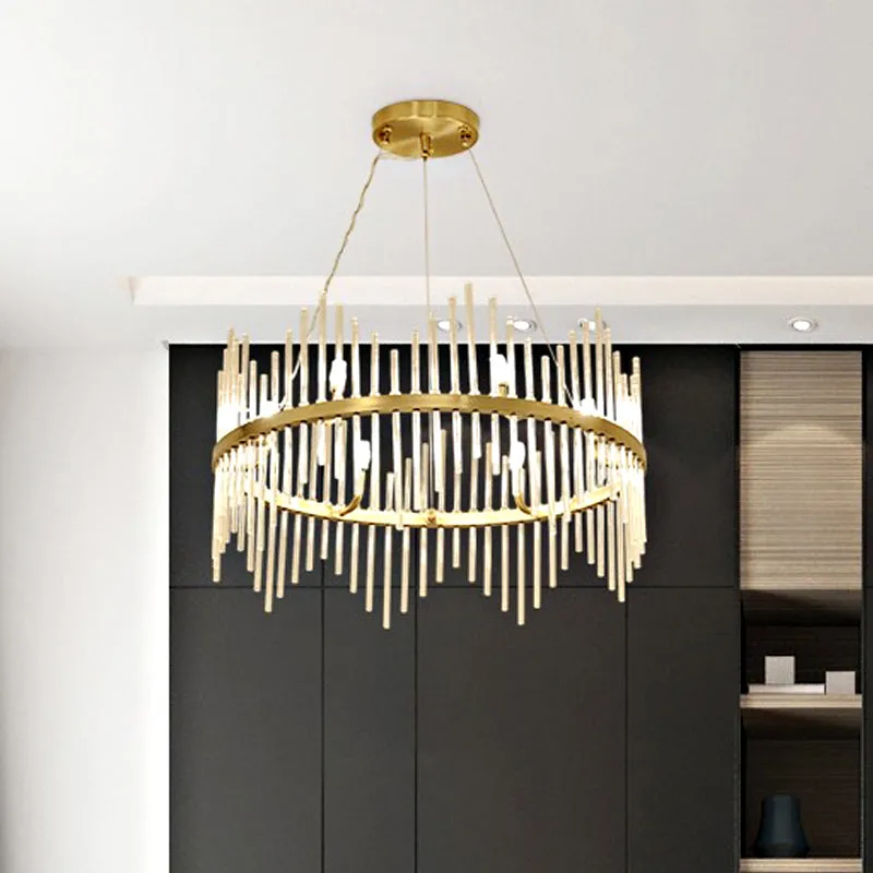 Modern Crystal Rod Chandelier with Brass Accents - 6/8 Lights - Ideal for Living Room