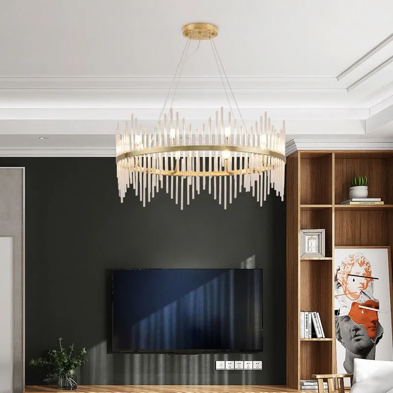 Modern Crystal Rod Chandelier with Brass Accents - 6/8 Lights - Ideal for Living Room