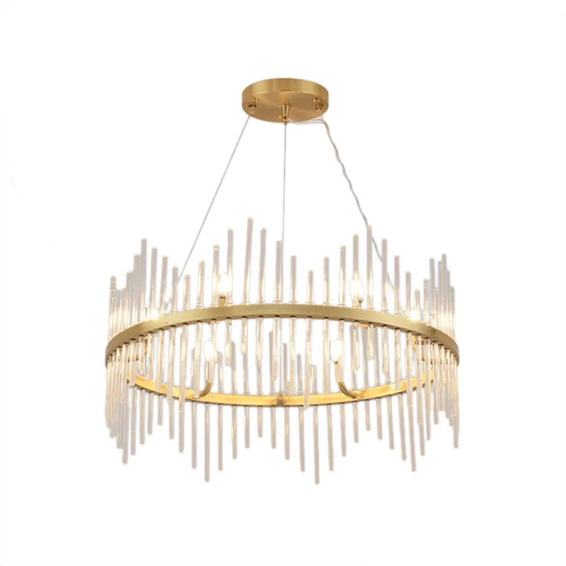 Modern Crystal Rod Chandelier with Brass Accents - 6/8 Lights - Ideal for Living Room