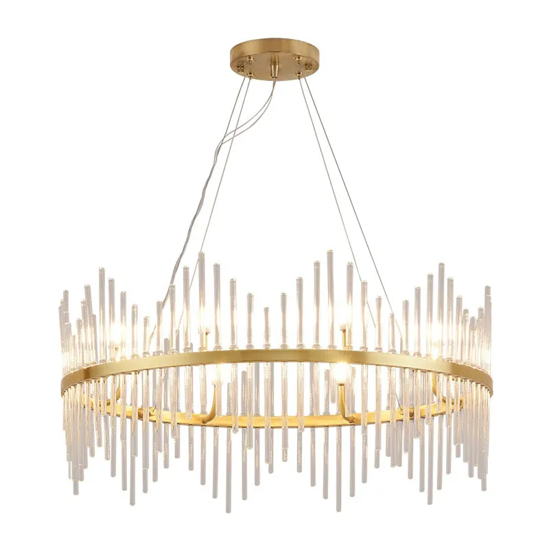 Modern Crystal Rod Chandelier with Brass Accents - 6/8 Lights - Ideal for Living Room