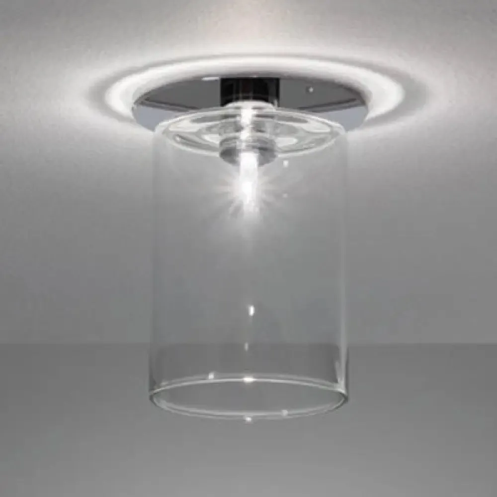 Modernist Clear Glass Flush Mount Lighting - 1 Light Nickel Ceiling Fixture, Various Width Options