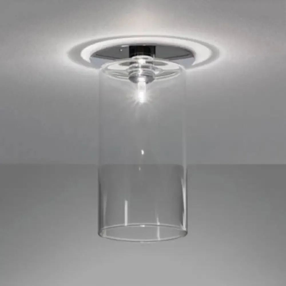 Modernist Clear Glass Flush Mount Lighting - 1 Light Nickel Ceiling Fixture, Various Width Options