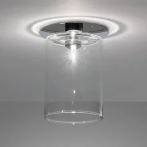 Modernist Clear Glass Flush Mount Lighting - 1 Light Nickel Ceiling Fixture, Various Width Options