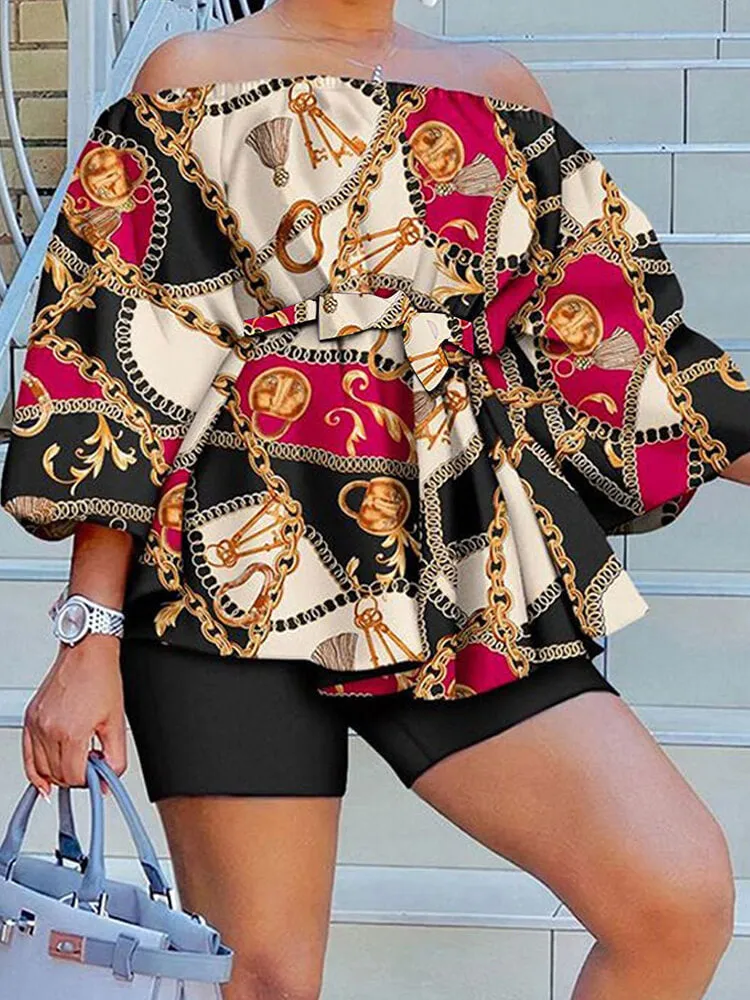 Off-Shoulder Printed Top and Solid Shorts