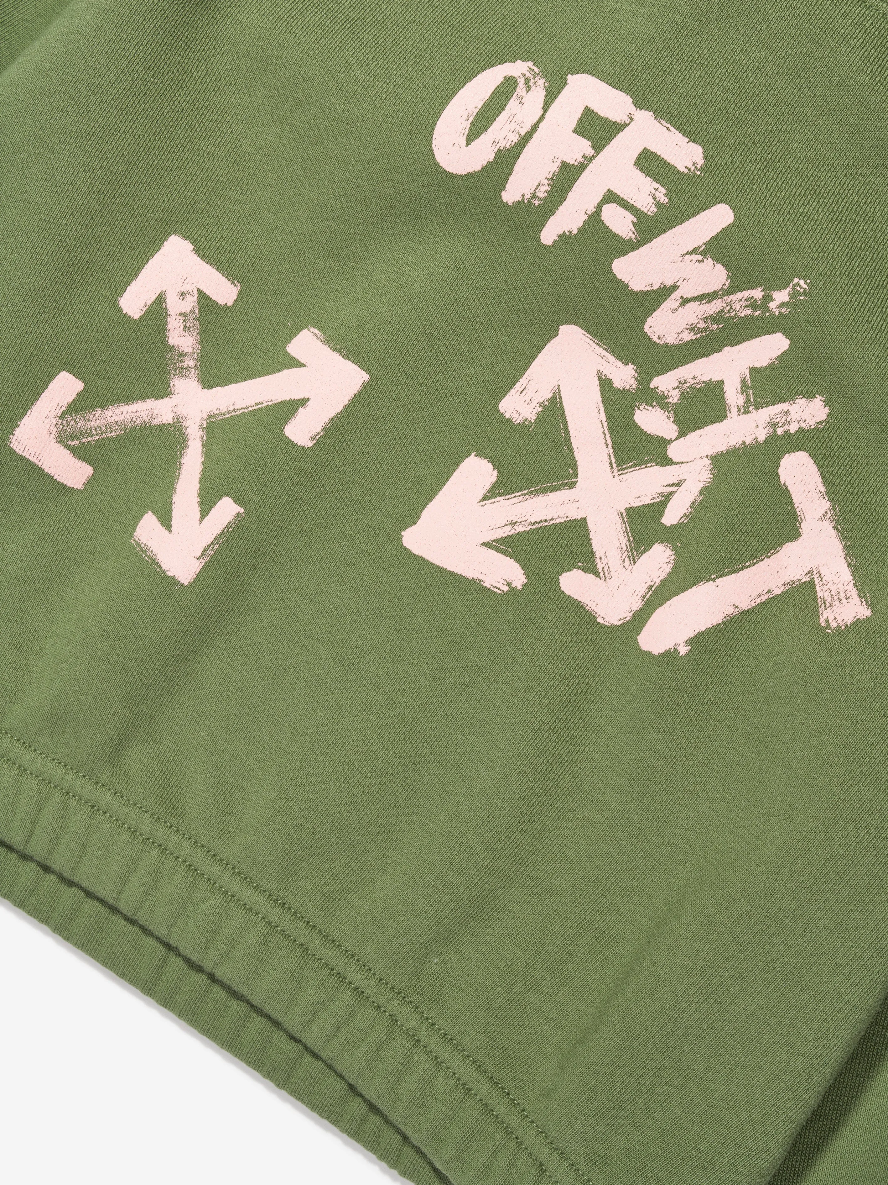 Off-White Girls Paint Script Elastic Hoodie in Green