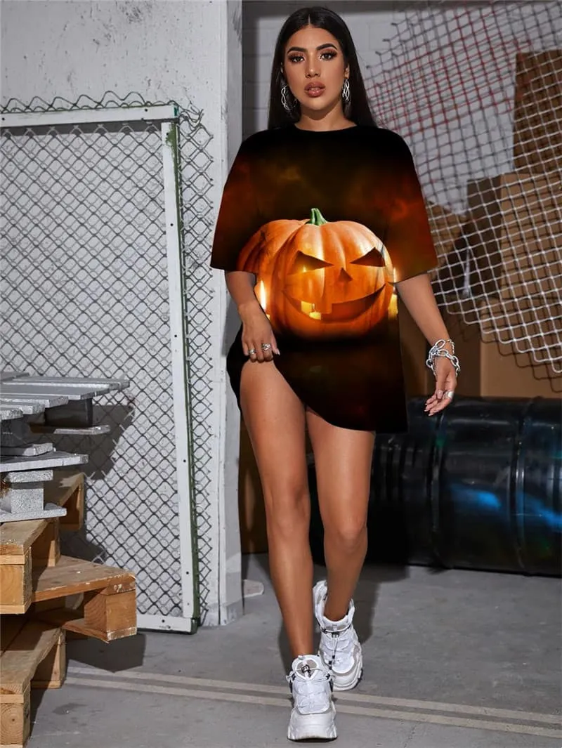 Pumpkin T Shirt Women Halloween T-shirts 3d Candle Funny T shirts Hip Hop Punk Rock