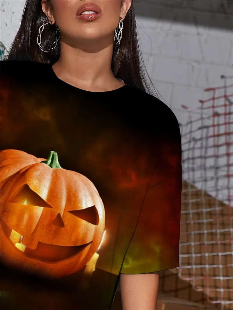 Pumpkin T Shirt Women Halloween T-shirts 3d Candle Funny T shirts Hip Hop Punk Rock