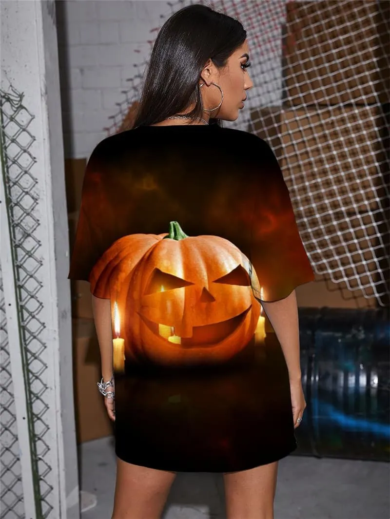 Pumpkin T Shirt Women Halloween T-shirts 3d Candle Funny T shirts Hip Hop Punk Rock