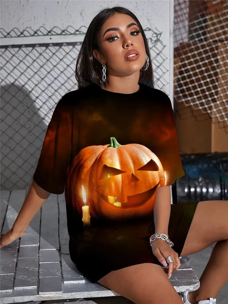 Pumpkin T Shirt Women Halloween T-shirts 3d Candle Funny T shirts Hip Hop Punk Rock