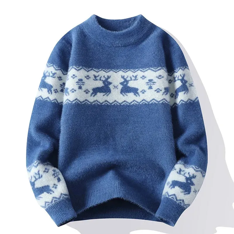 Reiner - Warm knitted sweater with Christmas deer print for men