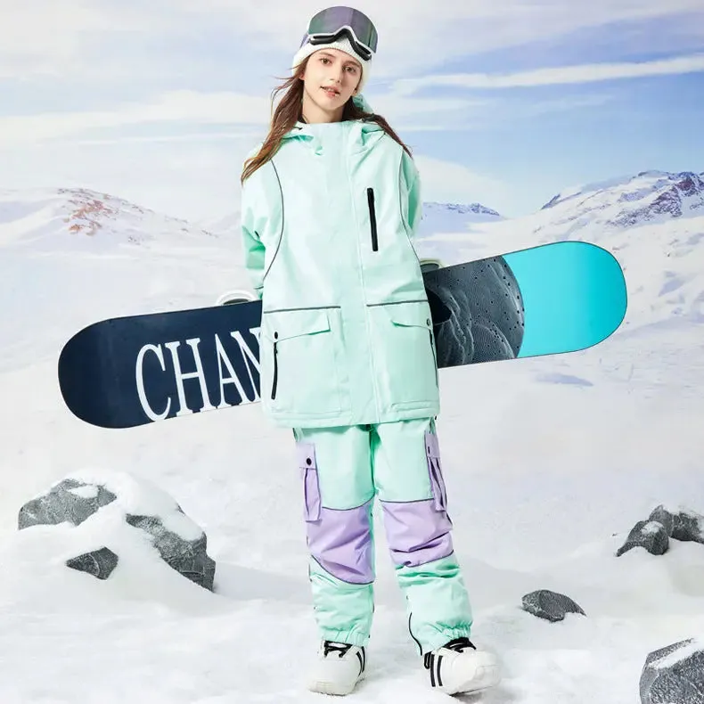 Retro Reflective Snowboard Suit Women Winter Ski Jacket & Pants Set