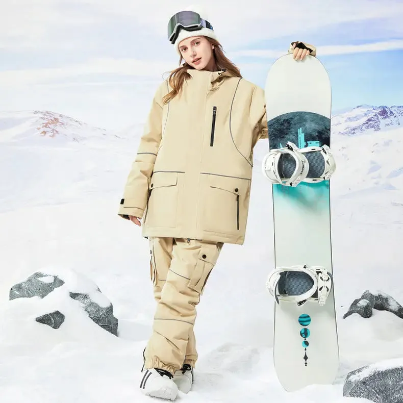 Retro Reflective Snowboard Suit Women Winter Ski Jacket & Pants Set