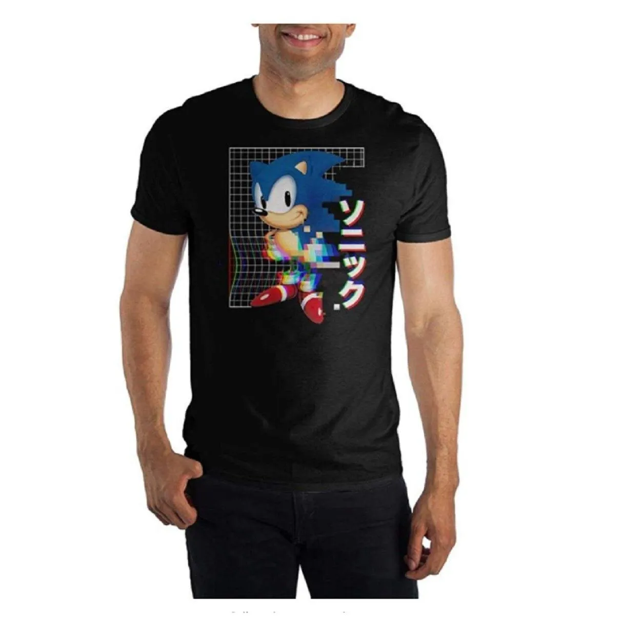 Sega Sonic The Hedgehog Kanji Glitch Adult T Shirt