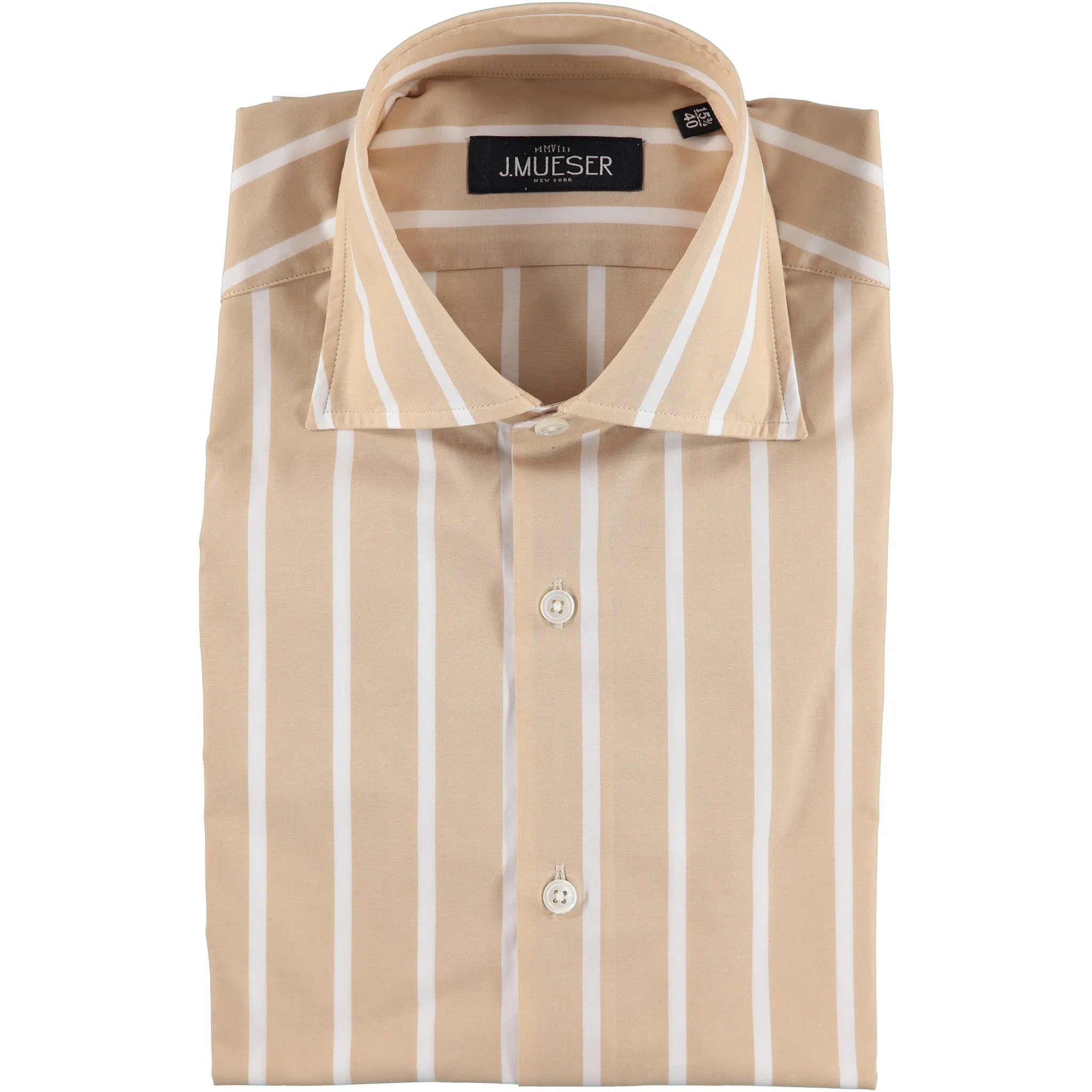 Tan Cotton Poplin Striped Spread Collar Shirt