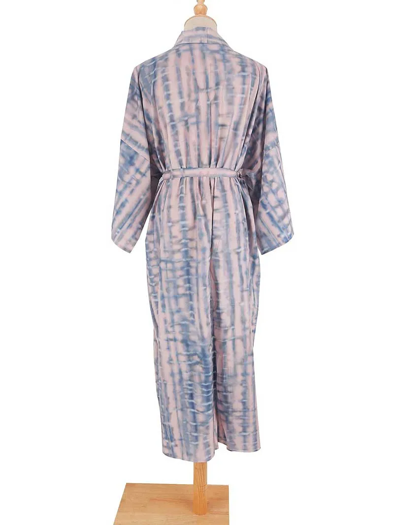 Tie-Dye Print Different Color Rayon Long Length Gown Kimono Duster Robe