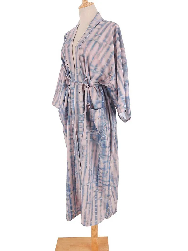 Tie-Dye Print Different Color Rayon Long Length Gown Kimono Duster Robe